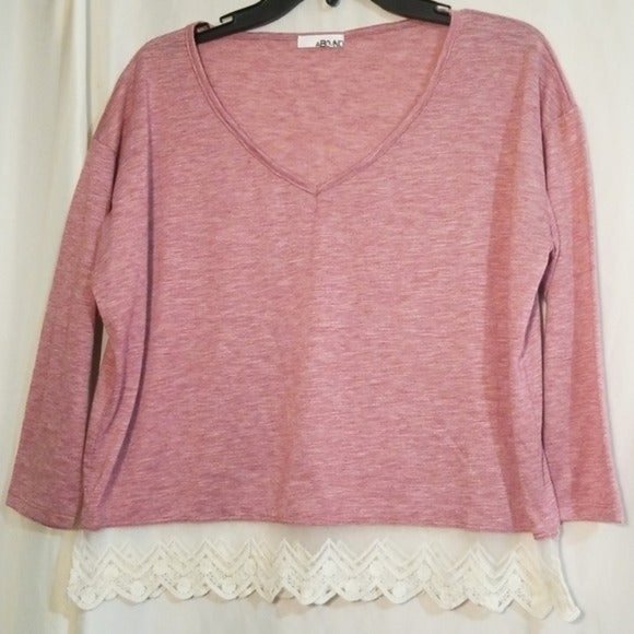 Abound Pink Heather Blouse Lace Trim 3/4 - Picture 1 of 5